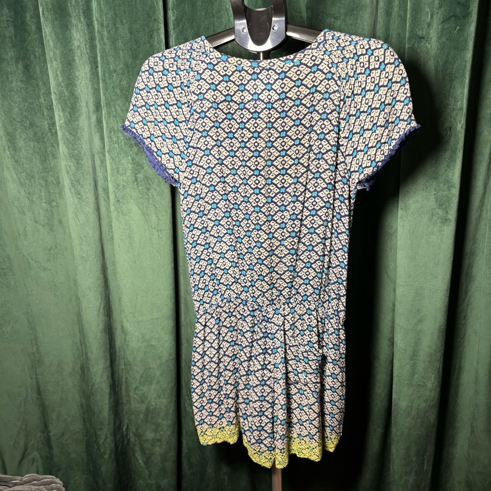 Anthropologie Lilka Blue and Yellow Patterned Short-Sleeve Romper XS - Picture 9 of 11